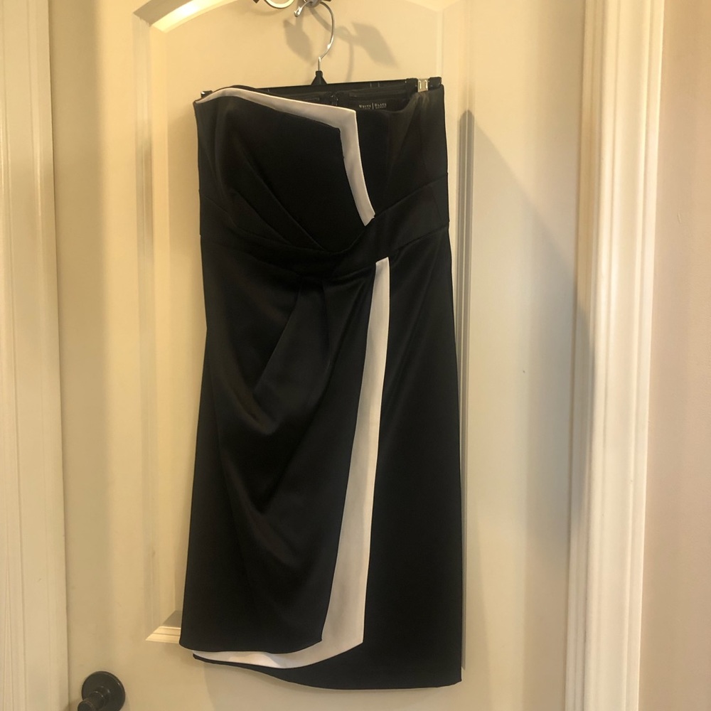 White House Black Market Strapless black dress, size 4.